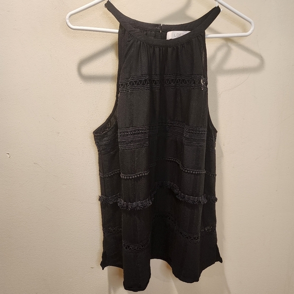 Ann Taylor LOFT Black Fringe tank top size L - Picture 2 of 11